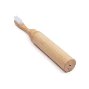 Portable bamboo toothbrush with foldable tube case, eco-friendly design, nylon bristles, and optional custom logo, perfect for travel and daily use