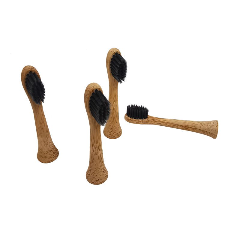 Set of natural bamboo toothbrush replacement heads with boar bristles, suitable for eco-friendly adult oral care and sustainable hygiene