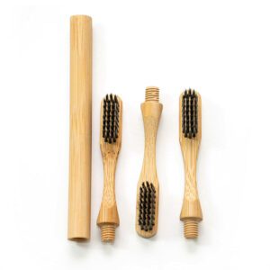 Eco-friendly bamboo toothbrush with detachable medium nylon bristle heads, biodegradable handle, suitable for adult oral care, travel, and private label branding