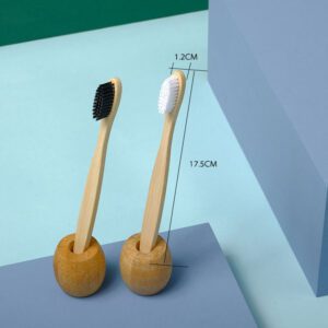 Bamboo toothbrush set with medium nylon bristles and bamboo holder, featuring a sustainable design and optional custom logo, ideal for home or bulk wholesale