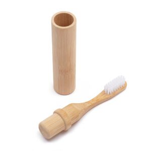 Portable bamboo toothbrush with foldable tube case, eco-friendly design, nylon bristles, and optional custom logo, perfect for travel and daily use