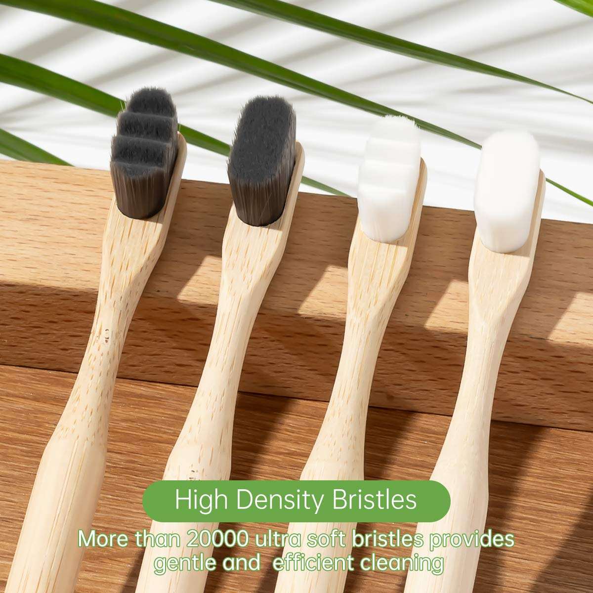 Eco-friendly bamboo toothbrushes with ultra-soft BPA-free bristles, designed for adults and sustainable daily oral care, featuring natural bamboo handles and custom logo printing