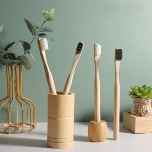 Bamboo toothbrush set with medium nylon bristles and bamboo holder, featuring a sustainable design and optional custom logo, ideal for home or bulk wholesale