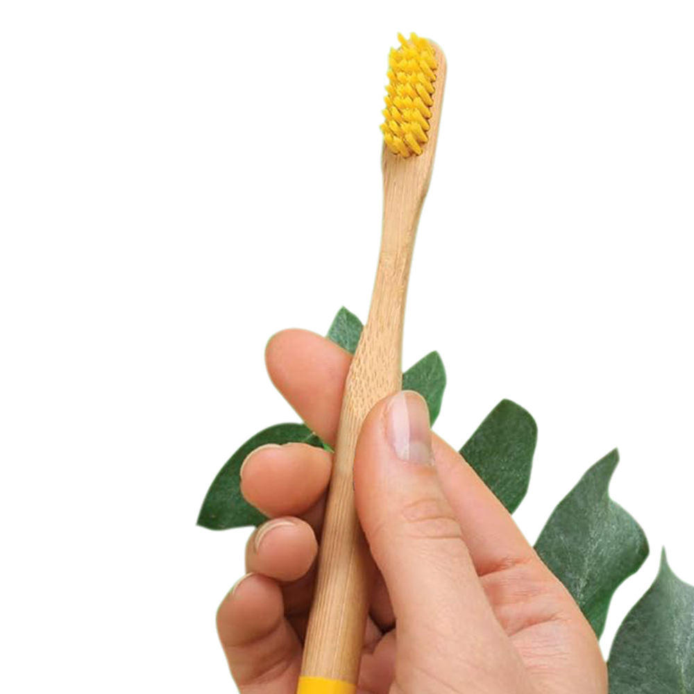 Set of eco-friendly bamboo toothbrushes with medium nylon bristles, customizable with logo and packaging, ideal for adult home use and bulk wholesale orders