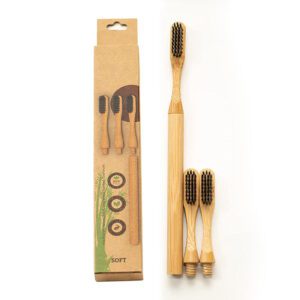 Eco-friendly bamboo toothbrush with detachable medium nylon bristle heads, biodegradable handle, suitable for adult oral care, travel, and private label branding
