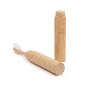 Portable bamboo toothbrush with foldable tube case, eco-friendly design, nylon bristles, and optional custom logo, perfect for travel and daily use