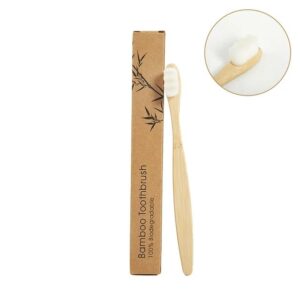 Bamboo toothbrush with ultra-fine million nano bristles and eco-friendly kraft paper packaging, designed for gentle adult oral care, sensitive gums, and travel use