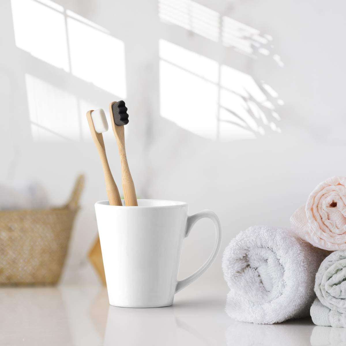 Eco-friendly bamboo toothbrushes with ultra-soft BPA-free bristles, designed for adults and sustainable daily oral care, featuring natural bamboo handles and custom logo printing